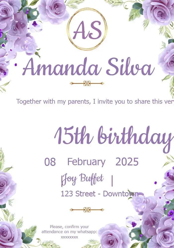 15th Purple Lilac Floral Years invitation
