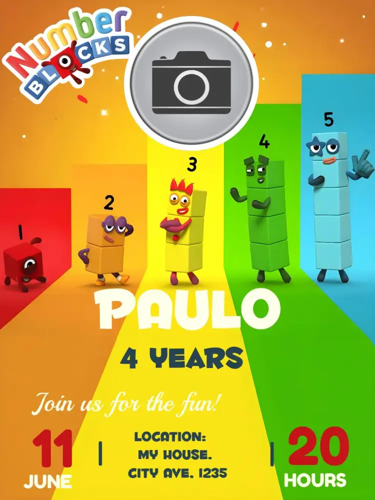 Numberblocks With White Photo invitation