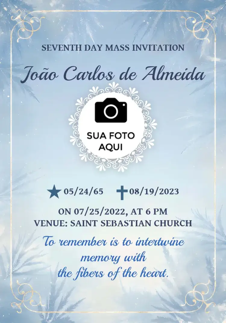 Invitation 7th Day Mass Year – Commemorative Dates theme blue, white, modern, elegant, serene