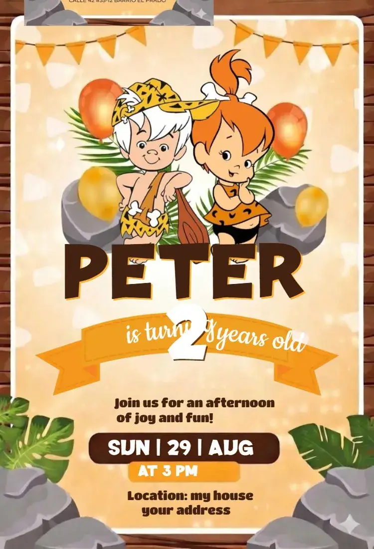 Invite Bambam and Pebbles editable and customizable