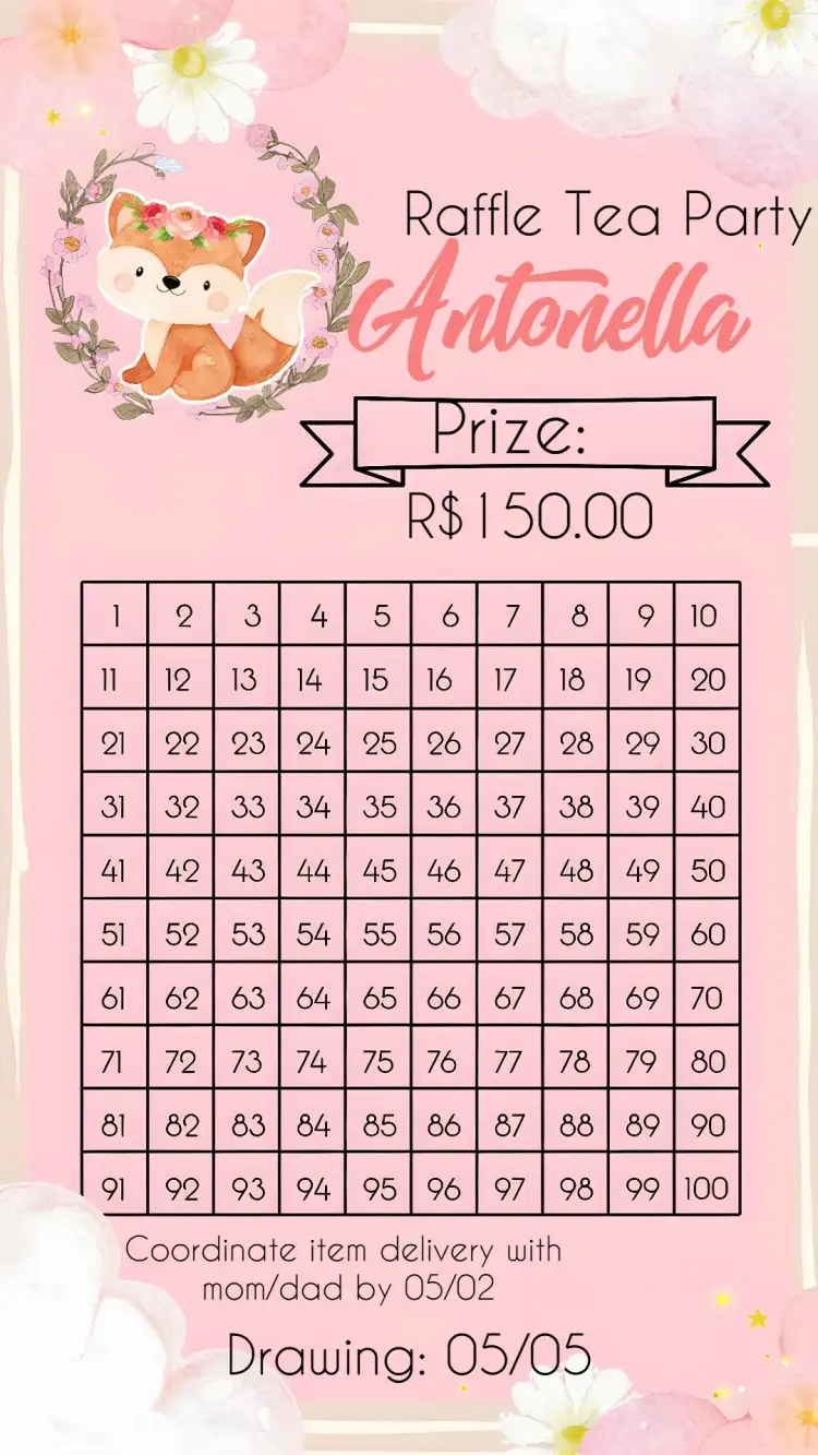 Invitation Delicate Little Fox Tea Raffle – Raffle Tea theme floral, minimalist, delicate, pink and white, cloud, enchanted