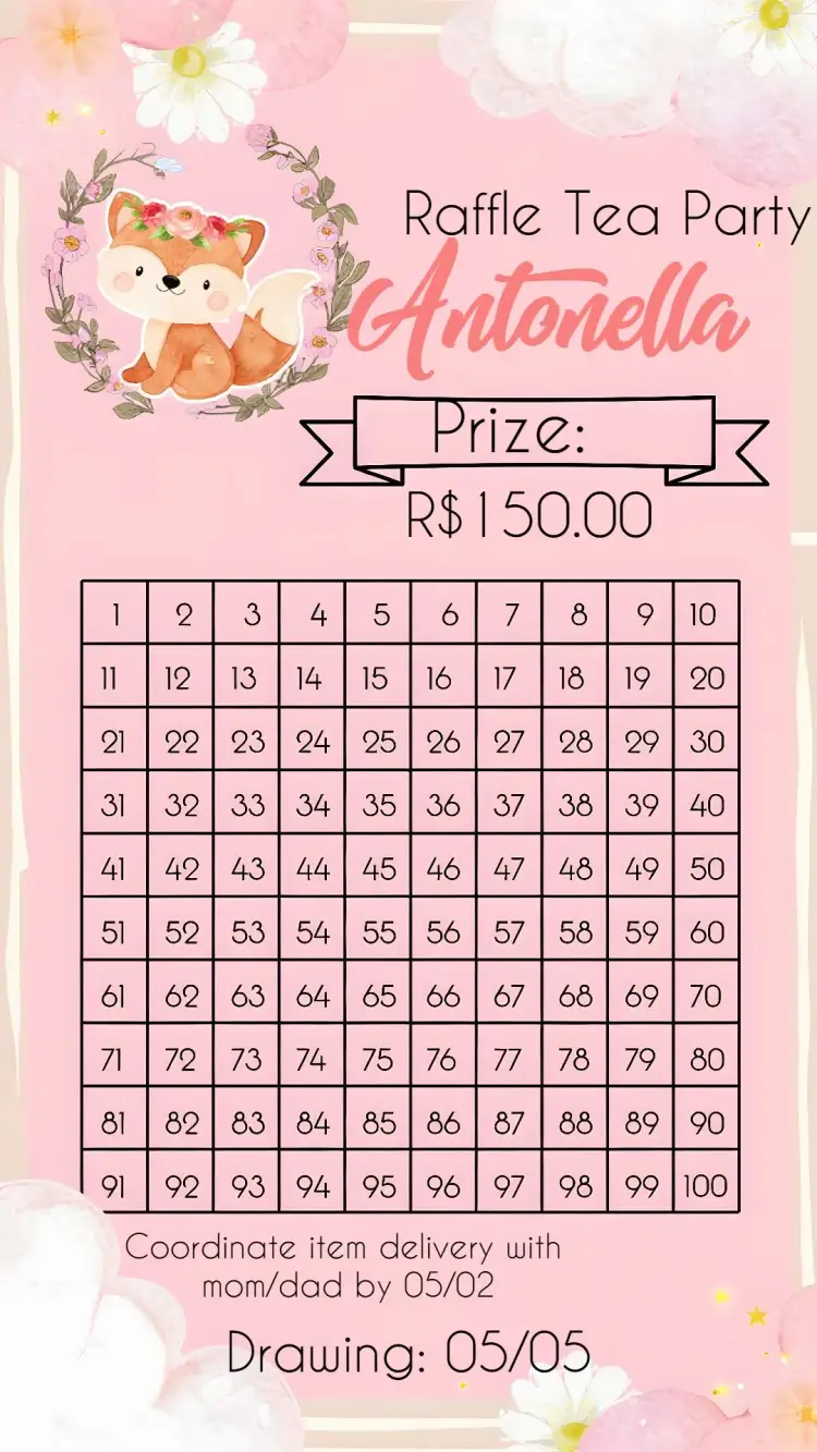 Delicate Little Fox Tea Raffle invitation