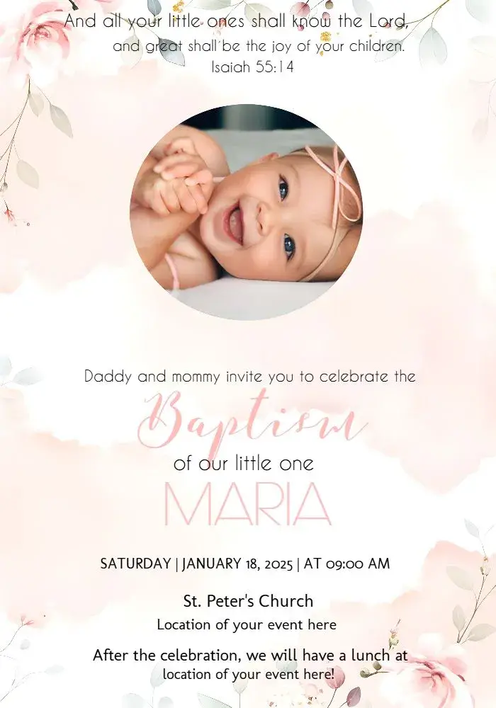 Floral Baptism With Delicate Photo invitation