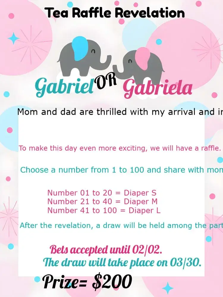 Elephant Raffle Tea Gender Reveal invitation