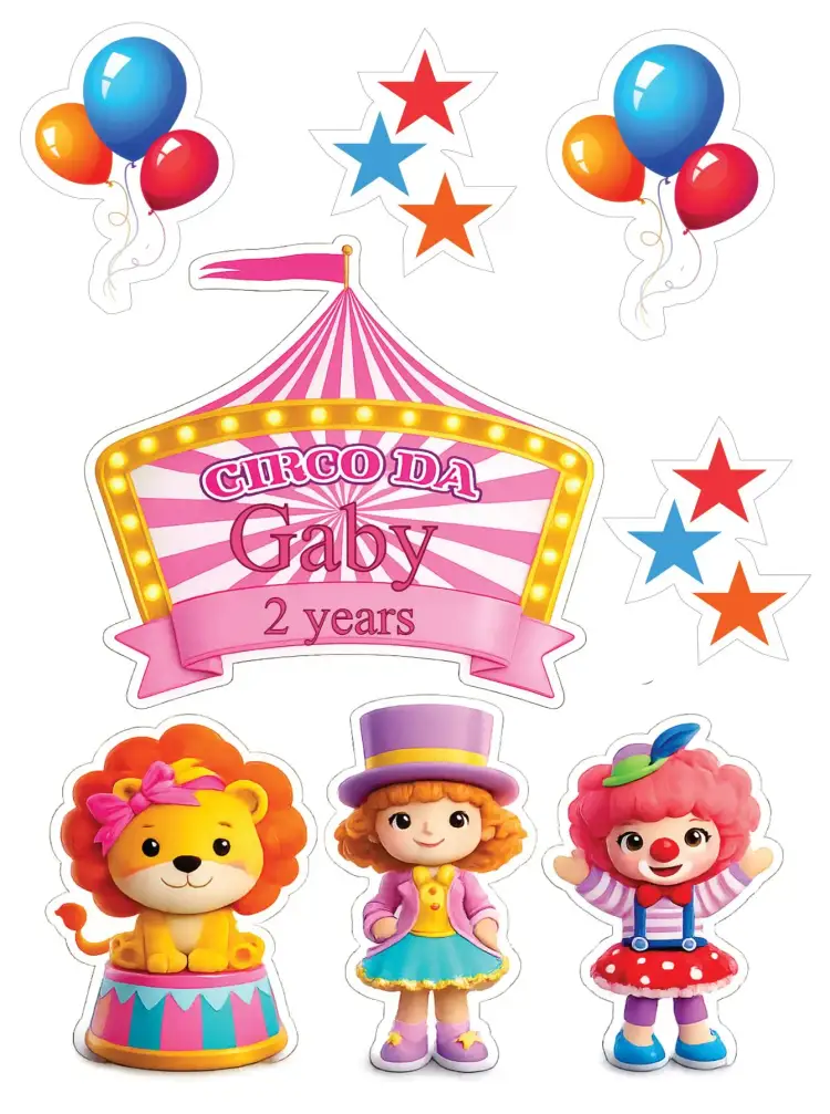 Invitation Girl Circus – Cake topper theme colorful, fun, circus-themed, playful, festive, lively