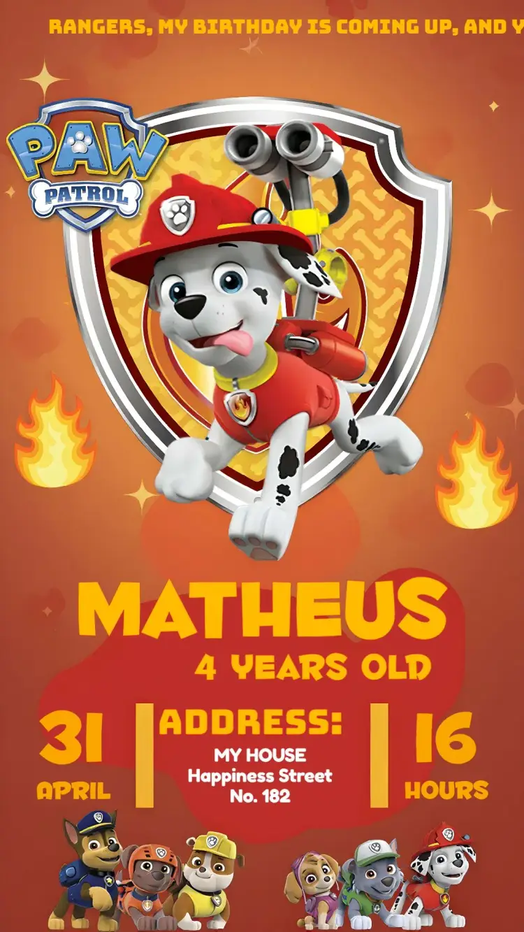 Marshall Paw Patrol Kids invitation