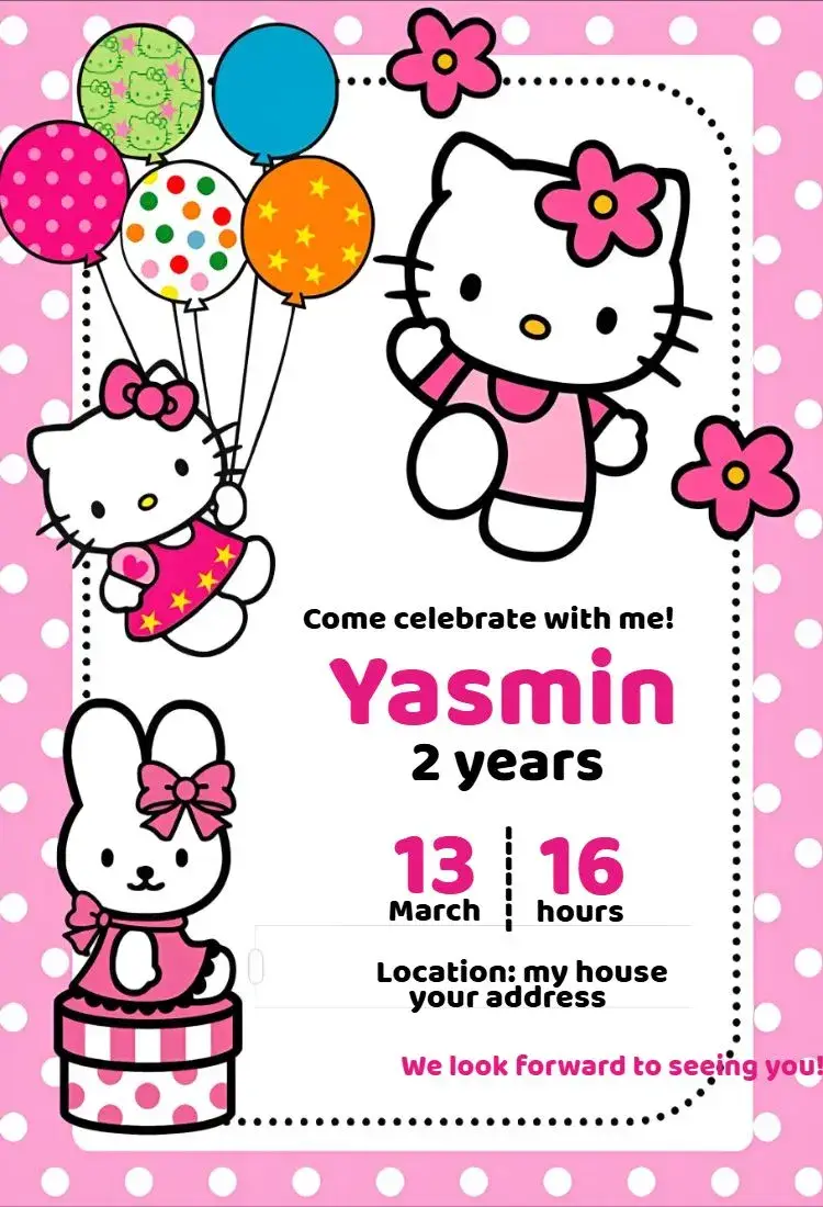 Invite Hello Kitty Balloons Invitation editable and customizable