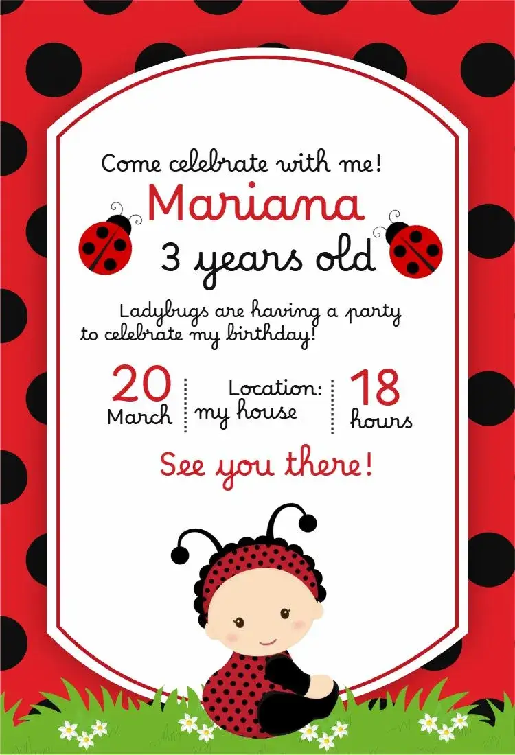 Invitation Virtual Ladybug Baby Shower – Diaper Shower theme playful, colorful, cute, childish, nature-themed, vintage