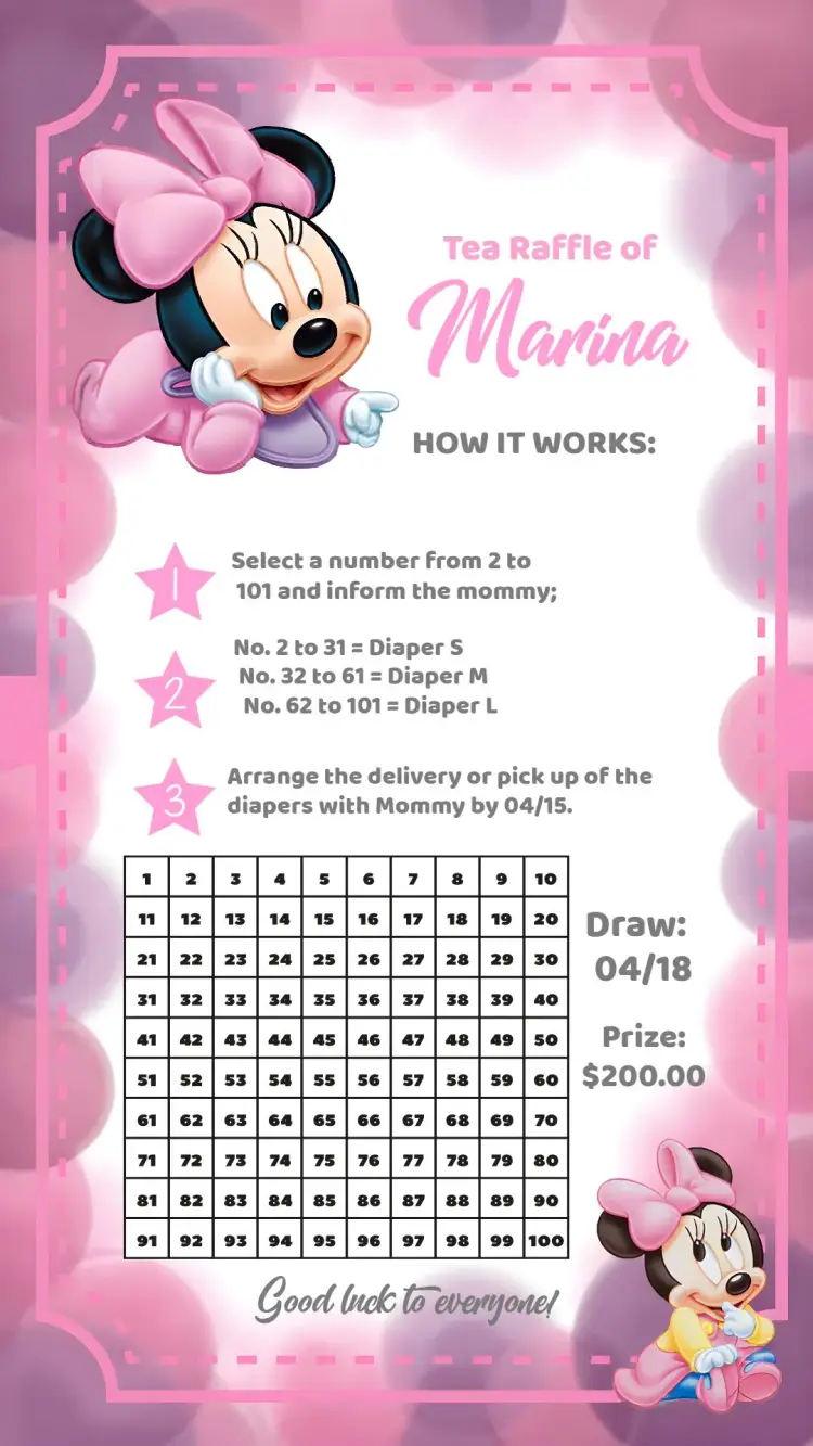 Invite Minnie Mouse Raffle Tea Party editable and customizable