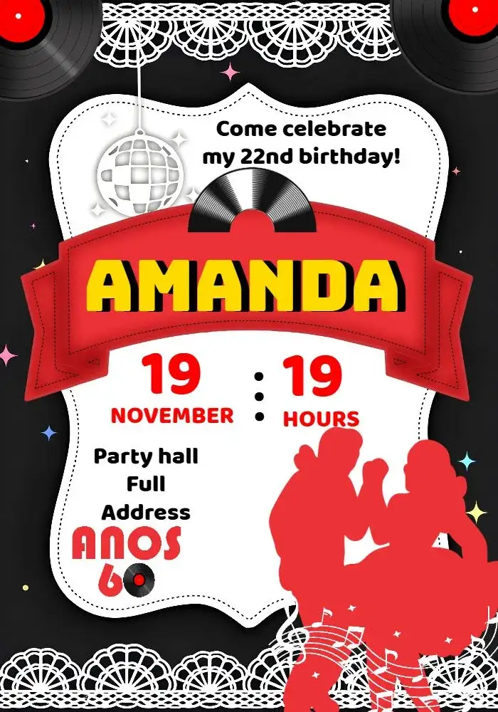 Invitation Anos 60 Retro Vintage White – Sweet 15 theme retro, vintage, black and white, elegant, classic, nostalgic