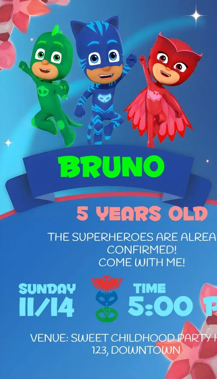 Pj Mask Connor invitation
