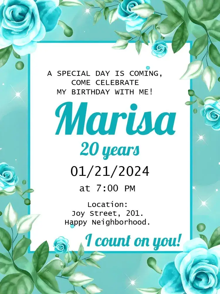 Invite Blue Tiffany Floral Adult editable and customizable