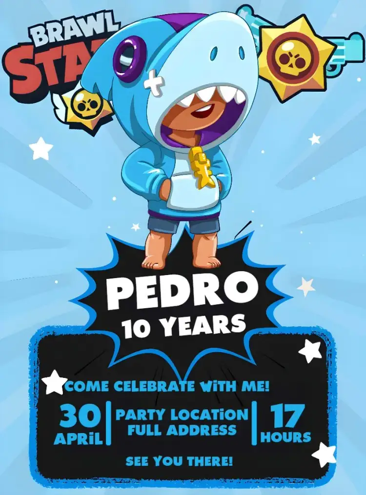 Invitation Brawl Stars Leon Boy – Most searched for theme gamer, modern, colorful, fun, childish, themed