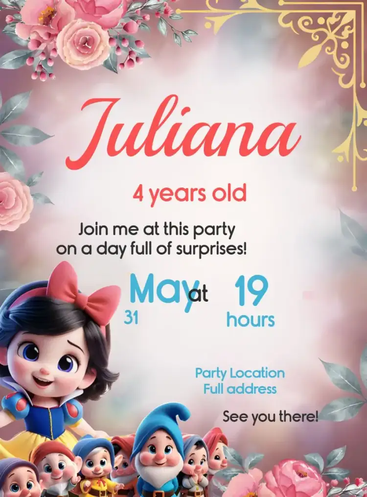Invitation Snow White Baby – Most searched for theme soft colors, playful illustrations, forest elements, fairytale style, colorful design, magical theme