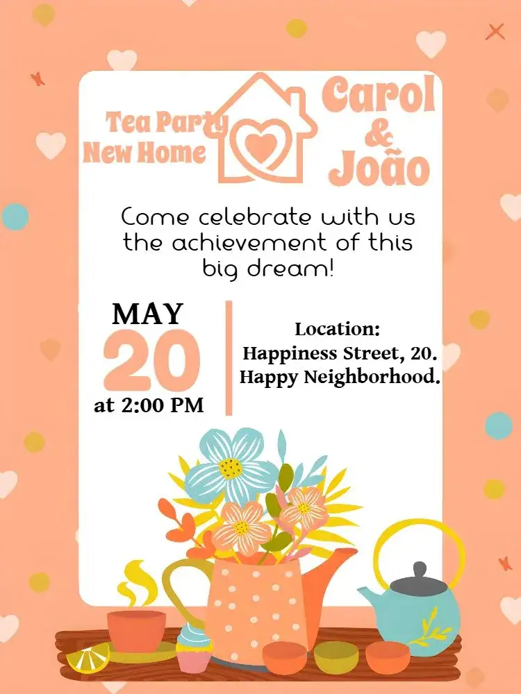 Invitation New Home Hearts Tea – Bridal Shower theme romantic, cozy, colorful, modern, boho, minimalist