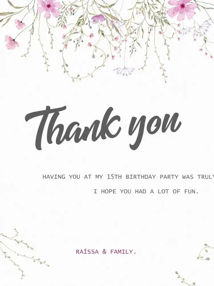 Delicate Minimalist 15th Anniversary Attendance Thank You Card