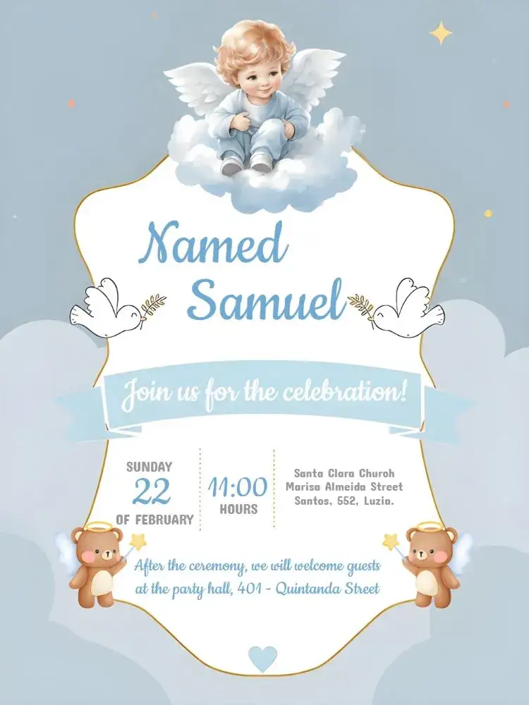 Invitation Baptism – Baptism theme blue, minimalist, modern, classic, childish, elegant
