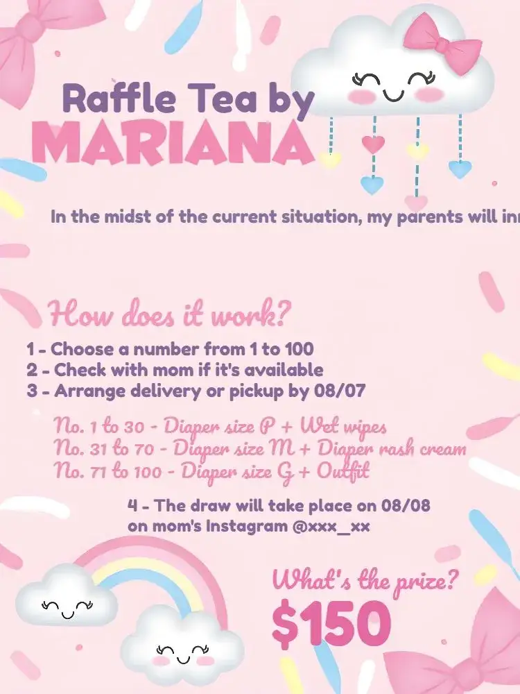 Invitation Baby Shower Blessings Raffle Tea – Raffle Tea theme pink, purple, white, clouds, princess, modern