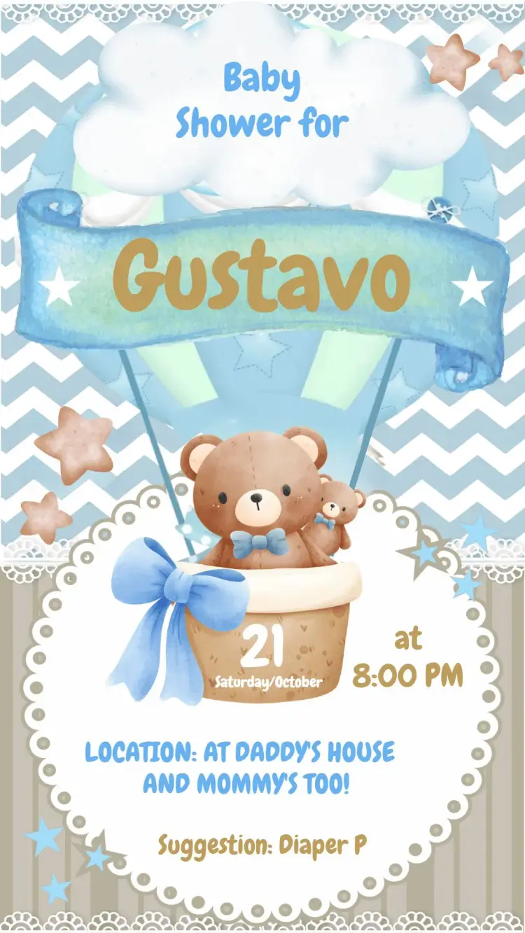Invite White Balloon Bear Baby Shower editable and customizable