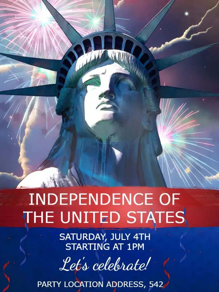 Invitation Independence Day USA Independence – Commemorative Dates theme blue and red, patriotic style, modern, with graphic elements of stars, American celebration