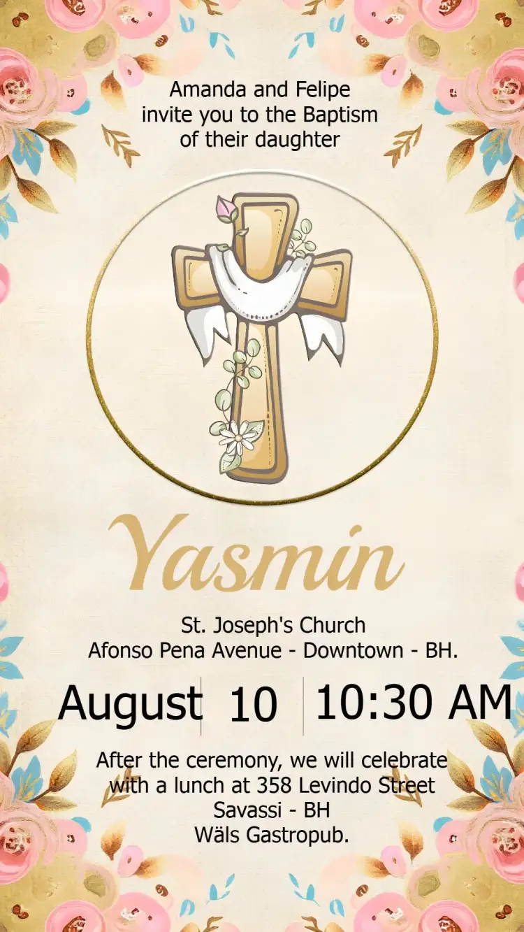 Invitation Baptism Christening Eucharist – Baptism theme floral, golden, elegant, delicate, modern, classic