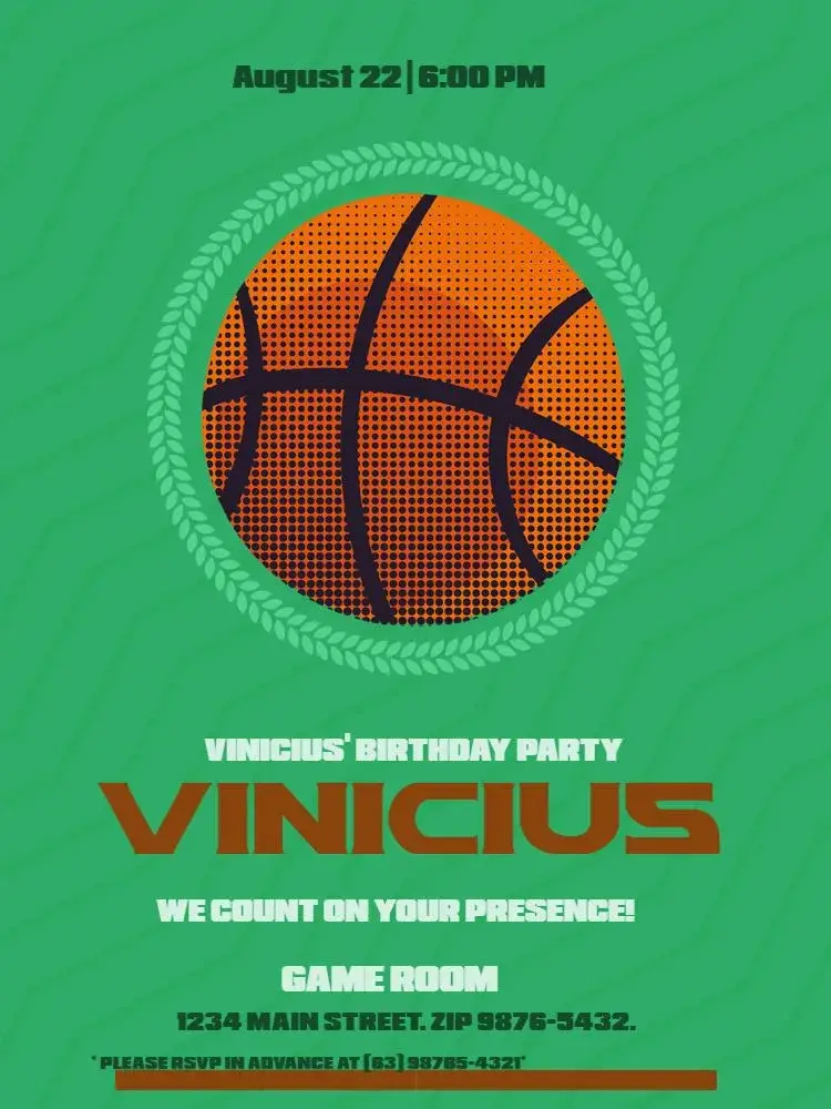 Green Basketball Celebration invitation