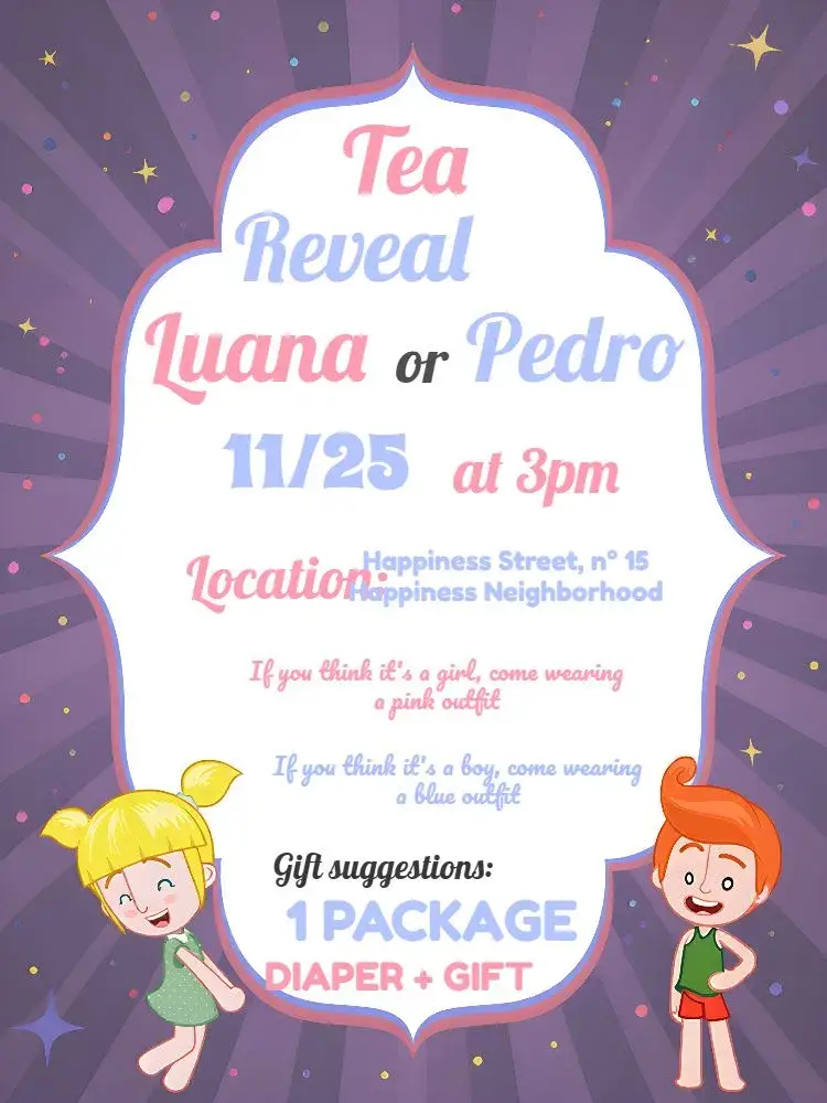 Mundo Bita Frame Gender Reveal Tea Party invitation