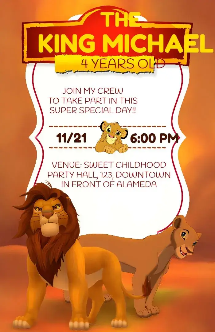 The Lion King Kids invitation