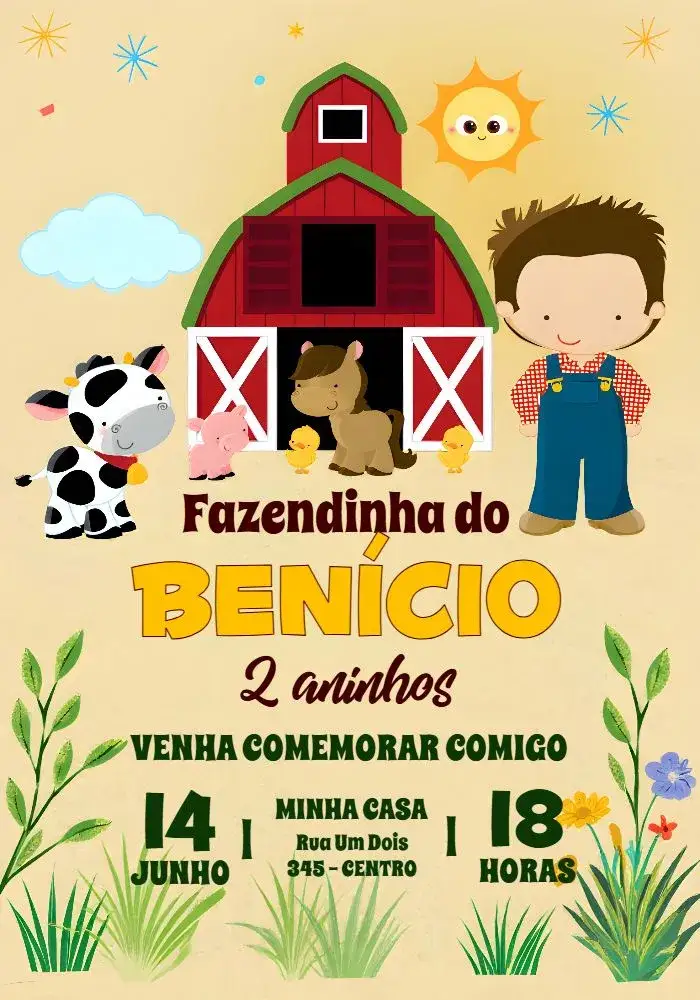 Invitation Farm Farmer – Most searched for theme colorful, rustic, farm animals, green, fun, rustic