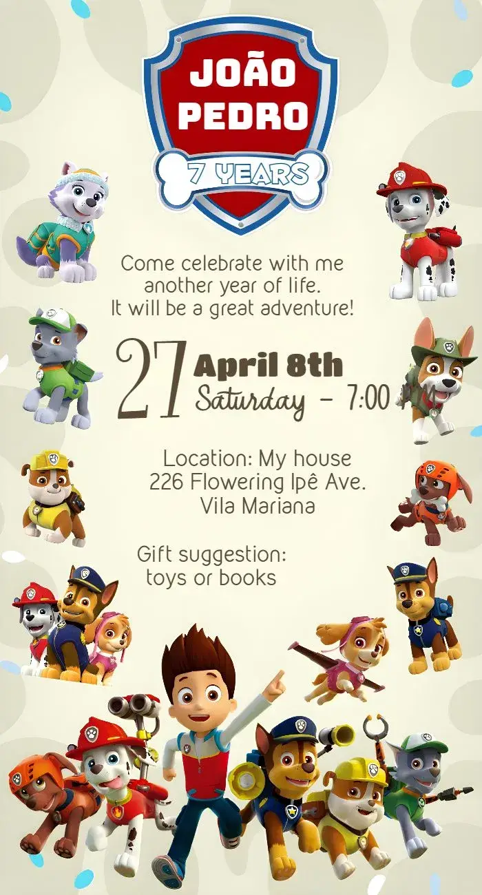 Infant Paw Patrol invitation
