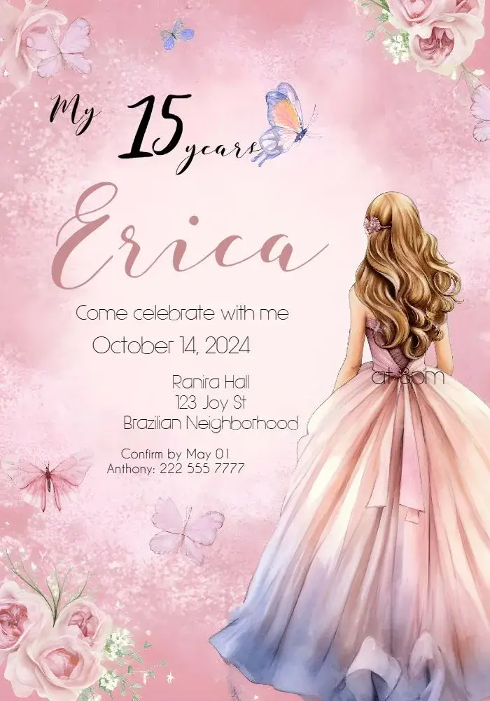Invite Floral Flowers 15th Birthday editable and customizable