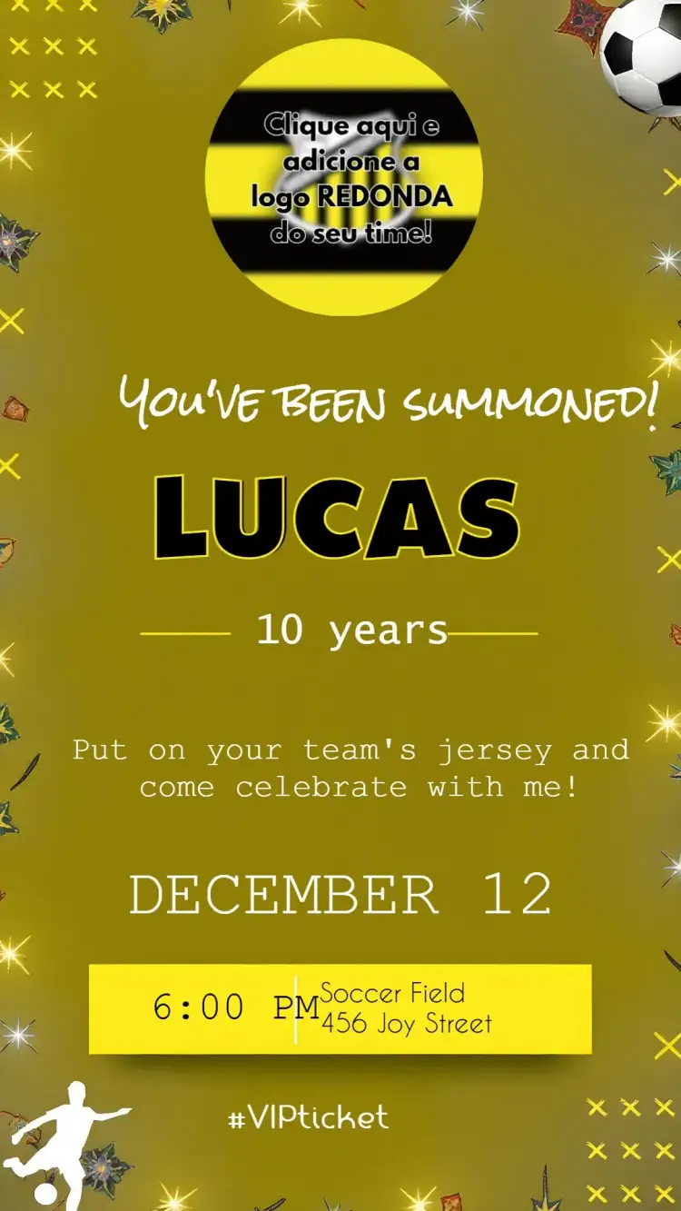Invitation Soccer Team – Commemorative Dates theme soccer, yellow and black, sporty graphic elements, fun, themed, modern