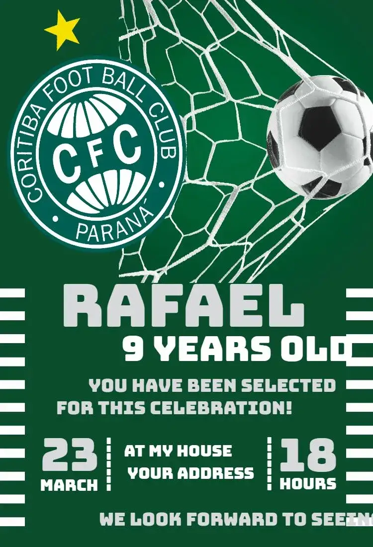 Invitation Coritiba 2 – Birthday theme green and white, soccer, modern, youthful, themed