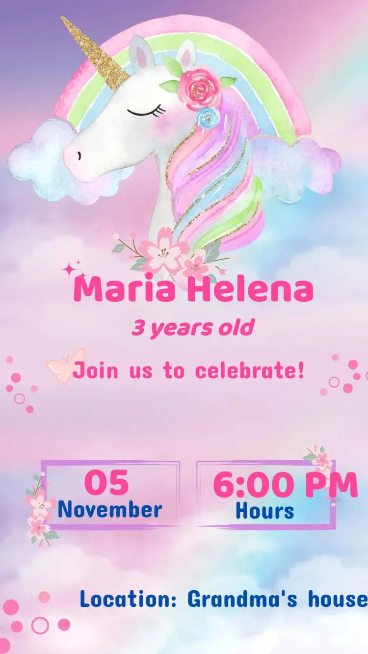 Invitation Unicorn Birthday Invitation – Kids' Birthday Party theme pastel colors, costume, sparkle, playful illustrations, modern style, magical elements