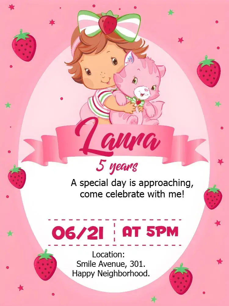Cute Baby Pink Strawberry invitation