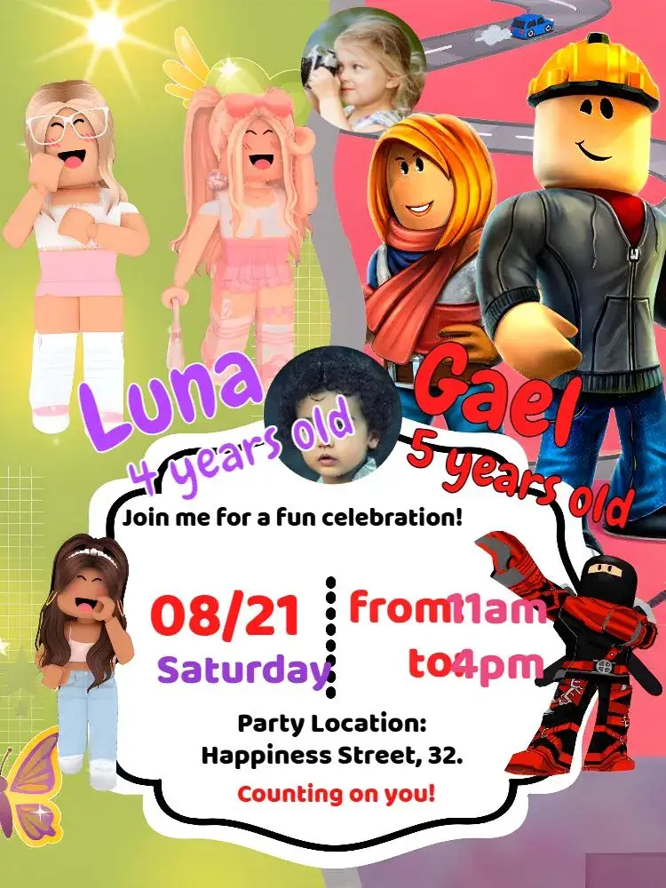 Double Roblox Boy And Girl With Red Photo invitation