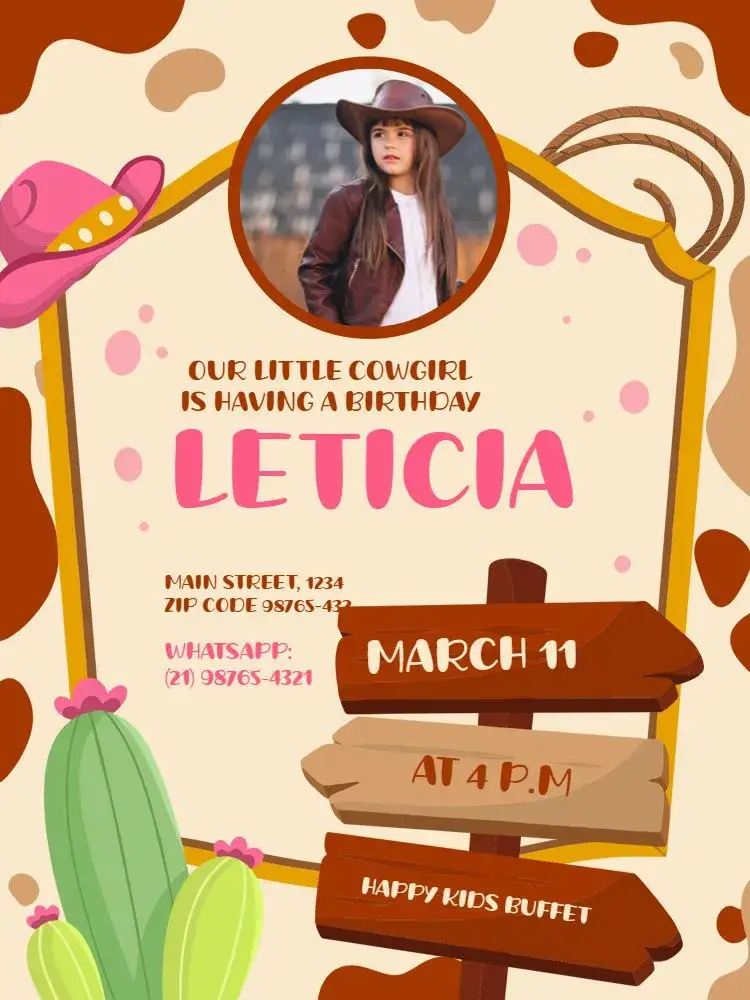 Cowgirl With Brown Hat Photo invitation