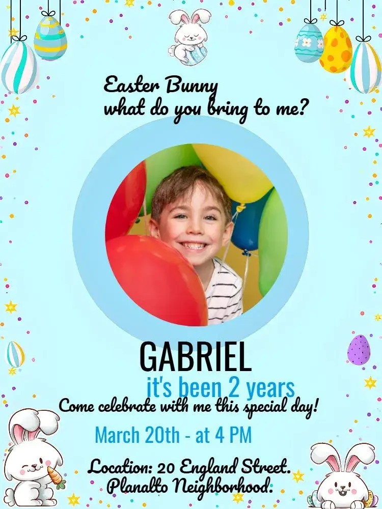 Invitation Easter With Bunny Photo – Commemorative Dates theme colorful, childlike, fun, themed, cheerful