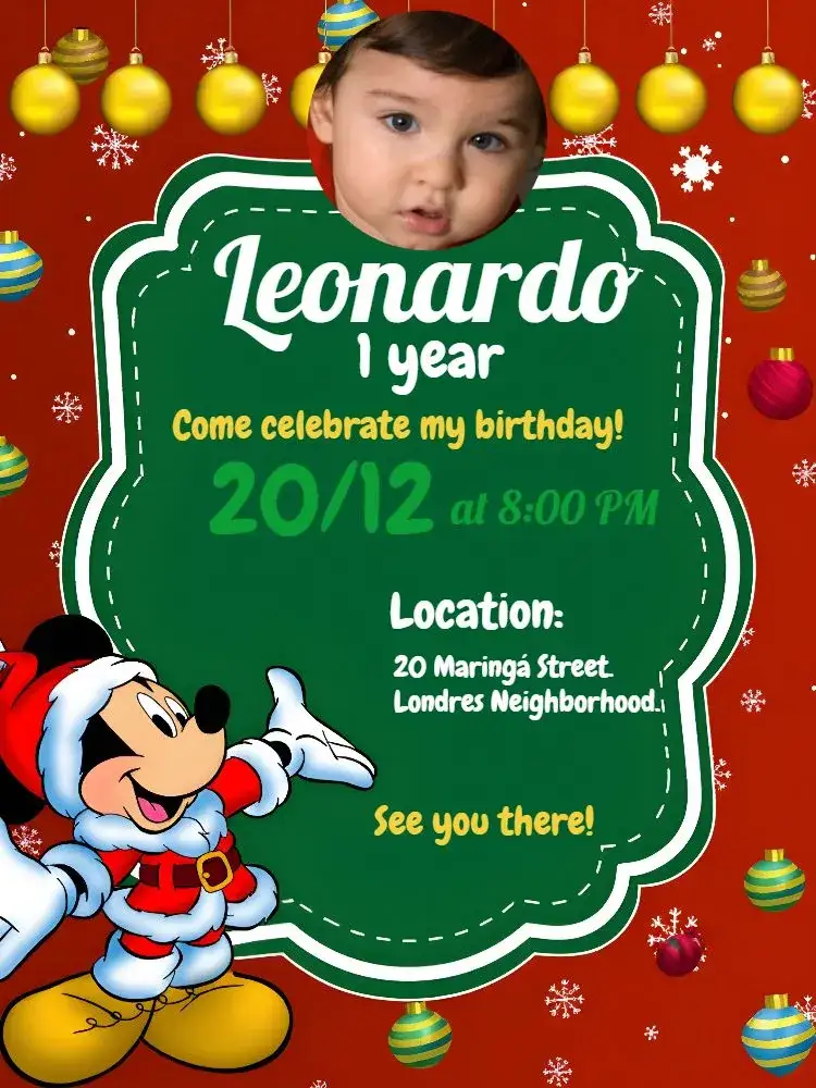 Invitation Mickey Mouse Christmas With Duck Photo – Commemorative Dates theme Christmas-themed, Colorful, Fun-filled, Child-friendly, Themed, Festive