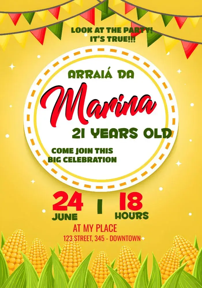 Invite Junina Party 'Arraiá Arraia editable and customizable