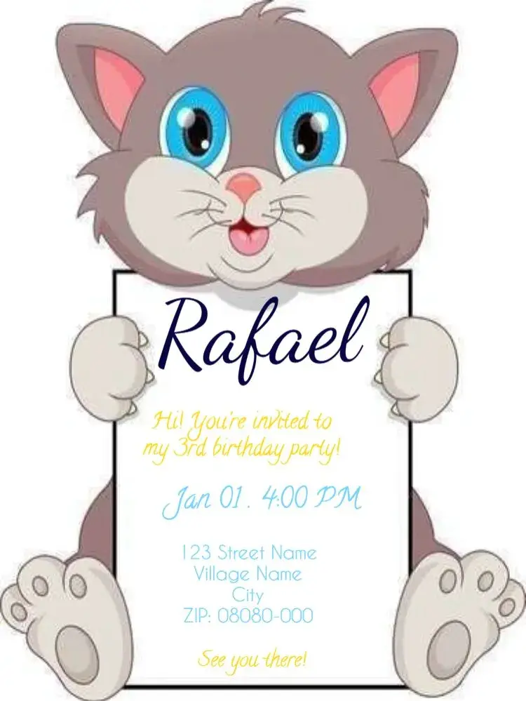 Cute Cat Children's Editable invitation