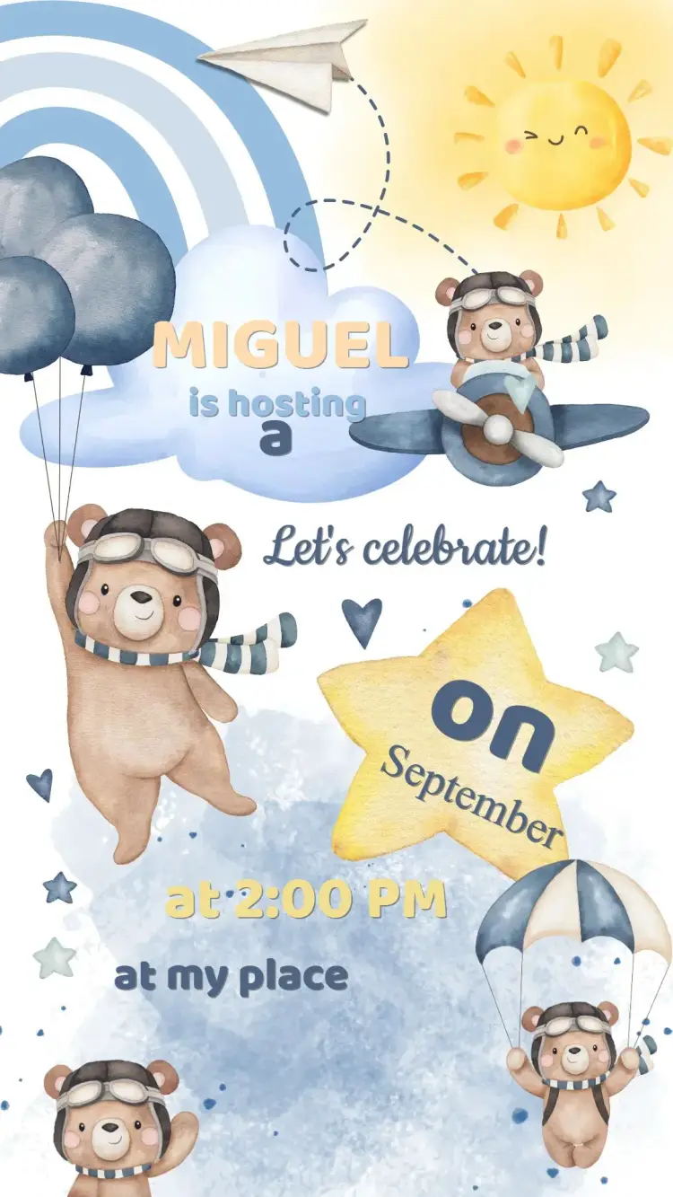 Aviator Teddy Bear Birthday Invitation