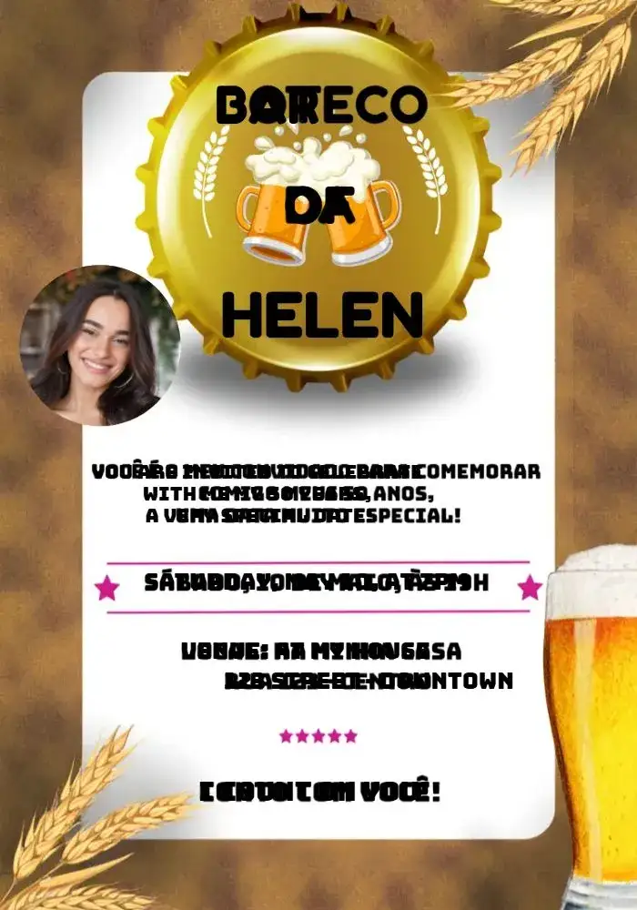 Invitation Boteco Com Foto Quadriculado – Birthday theme pub, checkered, colorful, relaxed, contemporary, fun