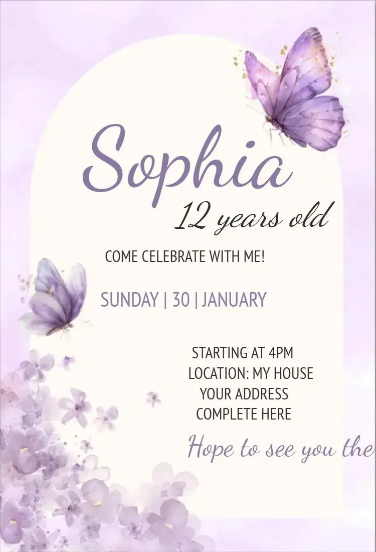 Invite Lilac Butterfly editable and customizable