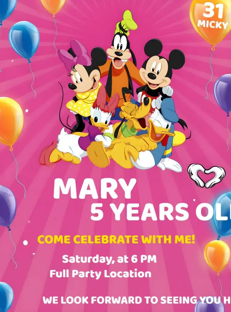 Invitation Mickey Duck Gang – Kids' Birthday Party theme colorful, fun, childish, themed, classic Disney