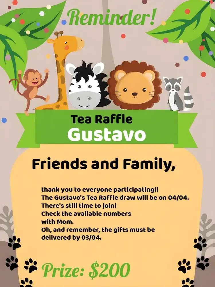 Reminder Tea Raffle Orange Safari