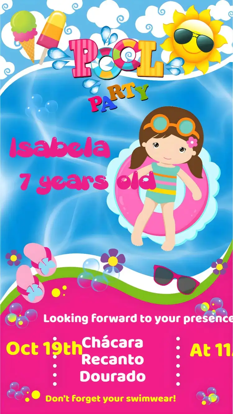 Invitation Pool Party – Birthday theme tropical, colorful, modern, fun, aqua, summery