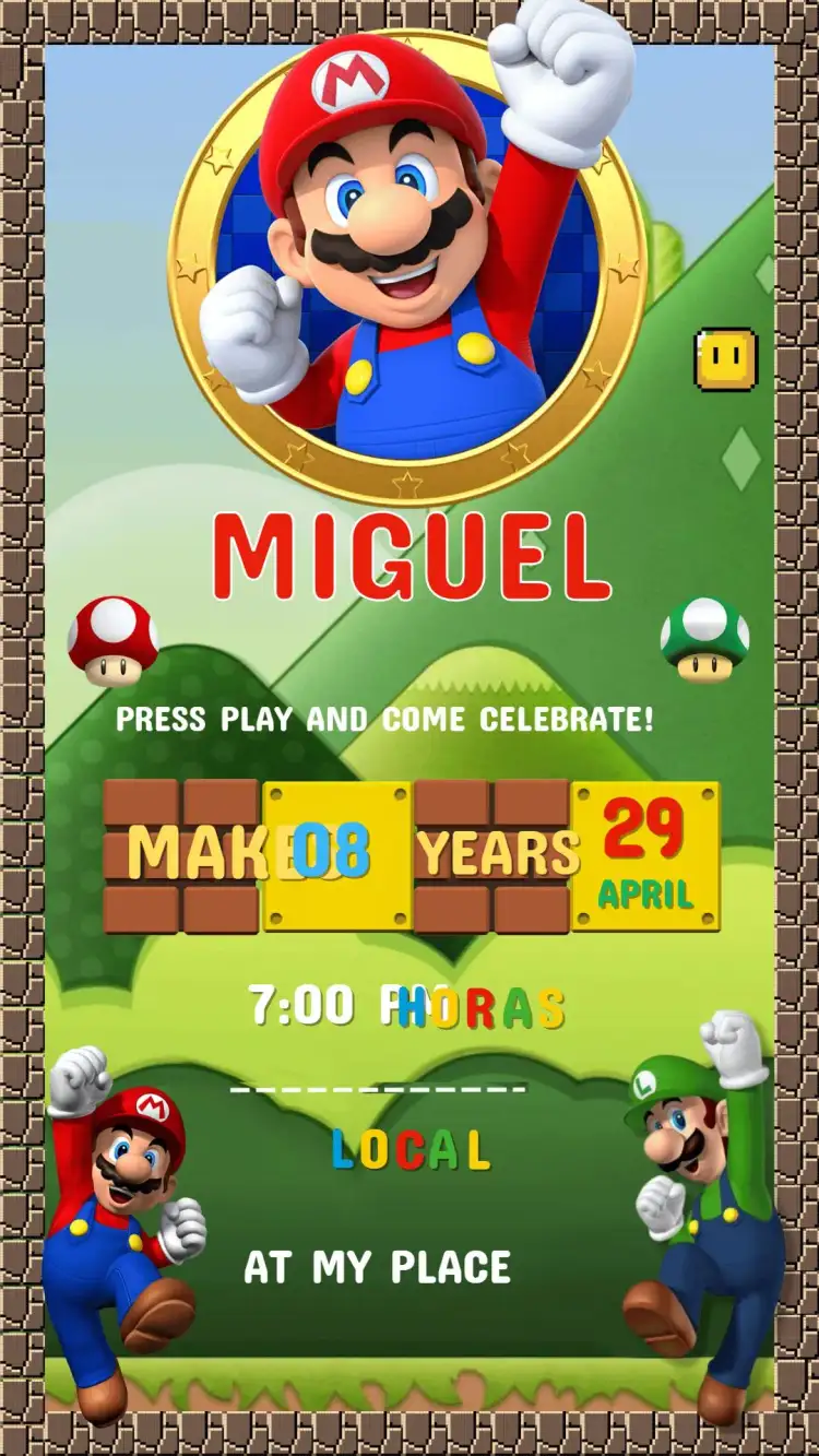 Super Mario Bros Birthday Invitation