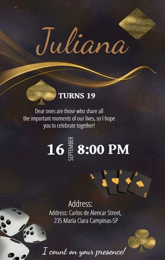 Invitation 15th Red Casino Anniversary – Sweet 15 theme casino, red, modern, fun-filled, festive, youthful