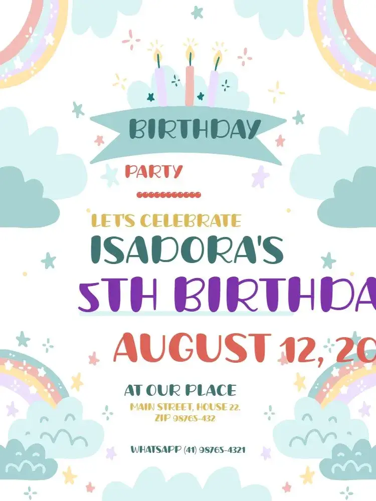 5 Years Blue Rainbow invitation